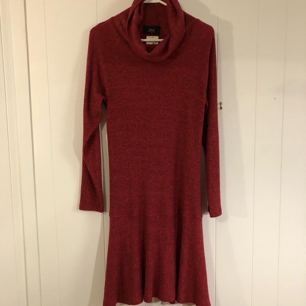 COA Anthropologie Turtle Neck Red Dress Small NWT